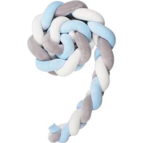 3M Tressée Tour De Lit Bébé Berceau Tissé À La Main Noué en Peluche Peluche Coussin Bumper Lit De Bébé -Gris+ blanc+Bleu (1/3)