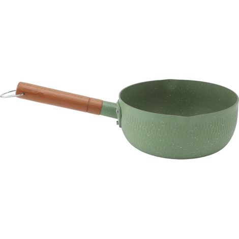 Pentola per il latte con manico in legno, realizzata in lega di alluminio, pentola multifunzionale a fondo piatto per noodles, per uso domestico, ristorante, verde, senza coperchio. (1/5)