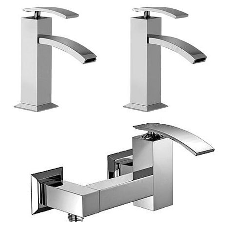 Set Rubinetti Jacuzzi per lavabo e bidet senza scarico e doccia esterno serie Glint cromato (1/5)