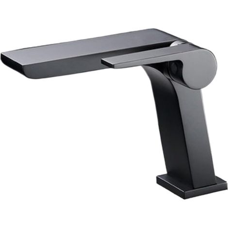 Robinet de cuisine Robinet de lavabo gris pistolet, robinet mitigeur d'eau chaude et froide, cascade de lavabo de salle de bains en laiton, grue à poignée, robinet mitigeur noir chromé(Zwart) (1/5)