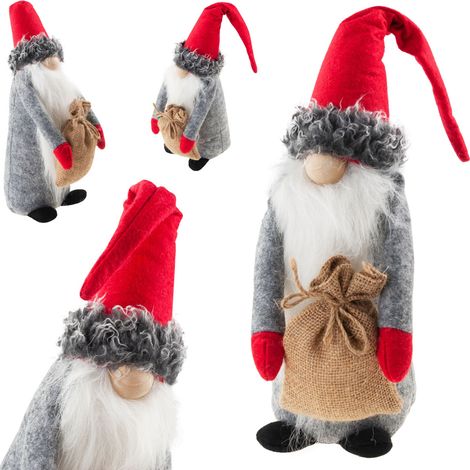 TG63073 Enano barbudo de Papá Noel, adorno grande de gnomo de 35 cm para árbol de Navidad