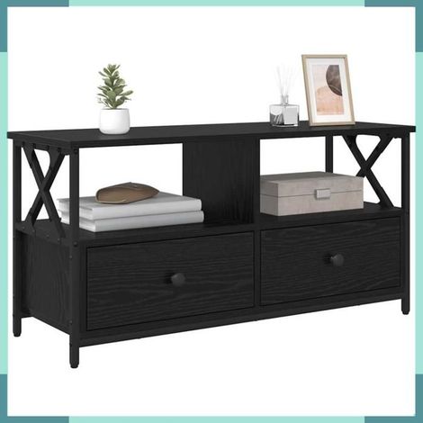 881303 Meuble TV Chêne noir 90 x 33 x 45 cm Bois d'ingénierie et acier (1/5)