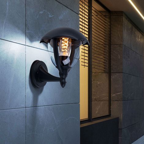 Außenwandleuchte Laterne schwarz Haustürlampe Wandlampe Außenleuchte Glas klar, Aluminium, 1x E27, BxH 20x23,8 cm
