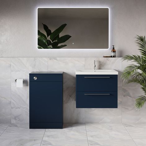 Napoli 390 Deep Blue 1100mm Wall Mounted 2 Drawer Vanity Unit and Toilet Suite with Glide Basin - 1100mm - Chrome 320mm HandleWithout Kingston Toilet Pan