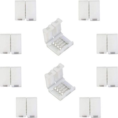 RGB 5050 Connecteur de Ruban LED Connecteur Rapides de Bande LED à 4 Broches pour Strip LED SMD 5050 RGB imperméable et Non-imperméable de 10mm de Large, Soudage Gratuit (10pcs) [Classe énergétique A+ (1/5)