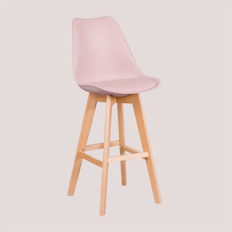 Pack de 2 tabourets hauts 75 cm avec coussin en similicuir Nordic SKLUM Rose Noisette (1/5)