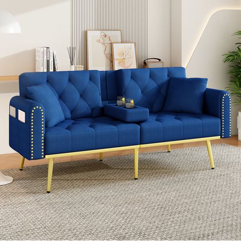 canape convertible 2 places velours bleu OKMYHOME (1/5)