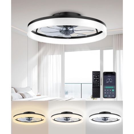 Ventilateur de plafond avec éclairage et télécommande, 20 pouces, moderne et discret, avec éclairage, changement de couleur progressif et 6 vitesses, idéal pour chambre à coucher, chambre d'enfant et (1/5)