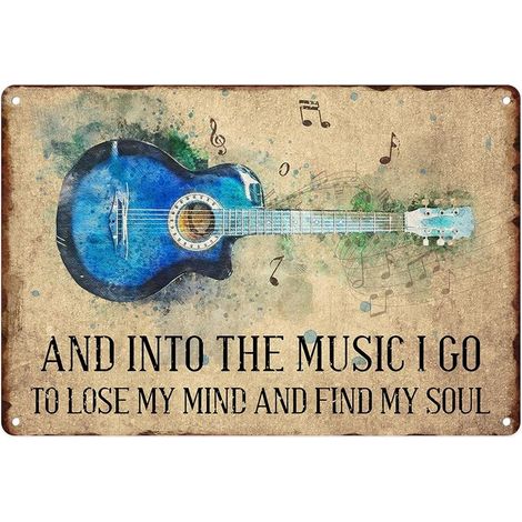 Plaque Métallique 20X30 Cm, Plaque de Fer Vintagée à Guitare Bleue Colorée pour Décoration Murale, Maison, Salon, Cuisine, Jardin, Chambre à Coucher, Bureau, Hôtel (1/5)