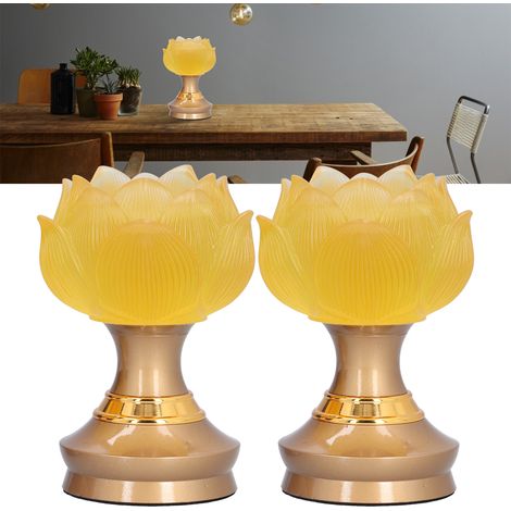Lot de 2 lampes LED lotus en cristal jaune à vendre, pour usage domestique, lampe d'offrande bouddhiste, lampe à brancher, articles bouddhistes, norme européenne 100-240 V (1/5)