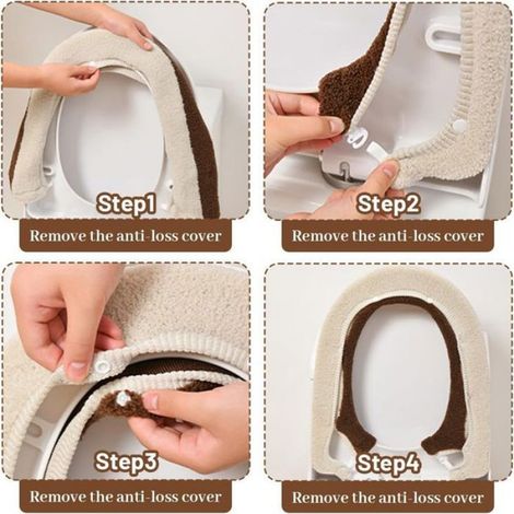Housse de siège de Toilette épaisse et antibactérienne de Luxe - Chaude - Universel - Beige (1/5)