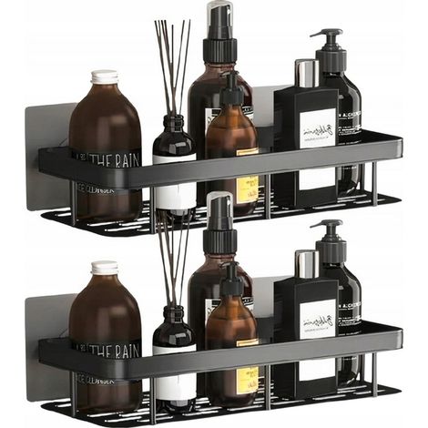 2er-Set Metall-Hängeregale fürs Badezimmer, selbstklebend, schwarz, Loft