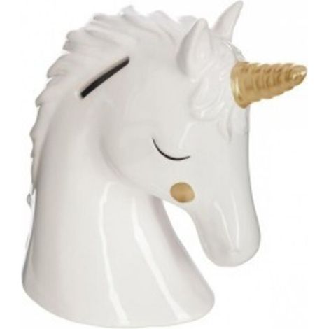 Coffre à monnaie enfant en forme de licorne blanche avec corne dorée – 16 cm, décoration intérieure originale pour chambre d’enfant (1/3)