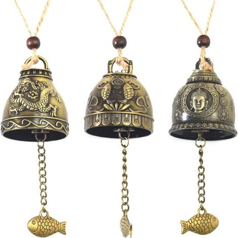 Vintage Fengshui Bell, 3pcs Métal Carillons Éoliens Vintage Dragon Bénédiction Statue de Bouddha Carillon Chinois Traditionnel Carillon À Vent pour Jardin Intérieur Extérieur Décoratio (1/5)