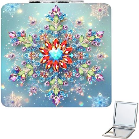 Schneeflocke DIY Diamonds Painting Spiegel Kompakter Faltbarer Tragbarer Taschenspiegel für Frauen Diamond Art Kits für Erwachsene Anfänger Frauengeschenke (1/5)