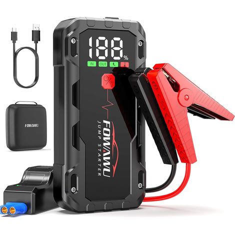 7000A Booster Batterie Voiture 12L d'essence 10L de Diesel 26800mAh 12V Démarreur de Batterie de Voiture Portable avec Pinces Intelligentes QC 3,0 2,4 inch écran LCD Lumière LED (1/5)