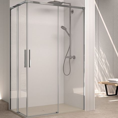 Mampara de ducha angular corredera 100x70 Cromo Cristal Templado Antical Transparente 6 mm (1/5)