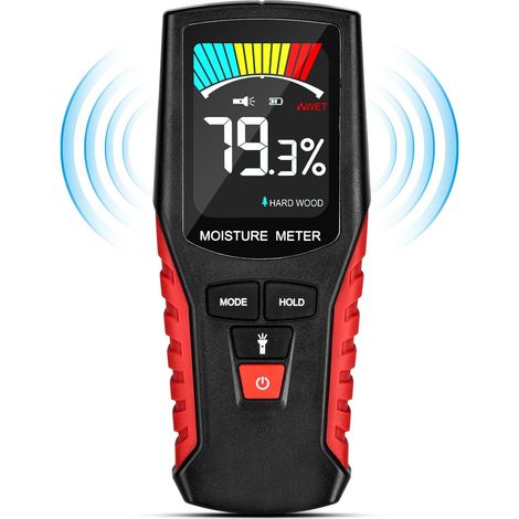 2 en 1 Medidor de Humedad sin Pin Medidor de Humedad de Madera con Batería Detector de Humedad con Pantalla LCD y con Alarma Acústica para Pared Encalada Pared de Ladrillo Corcho Madera Dura (1/4)