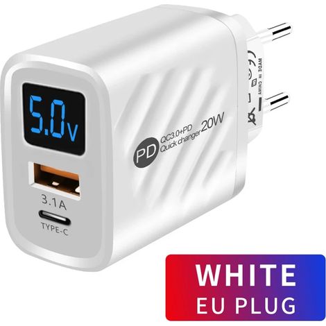 Chargeur USB 20 W à charge rapide pour iPhone 14, Samsung, Xiaomi et Huawei (Quick Charge 3.0). (1/5)