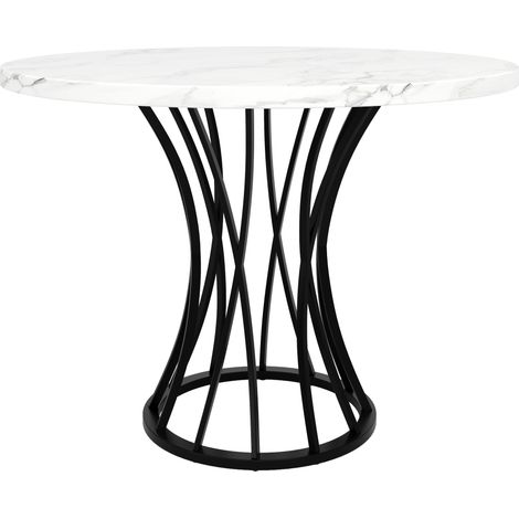 Mesa de comedor redonda 80 x 80 x 76 cm de MDF y metal, tablero efecto mármol blanco (1/5)