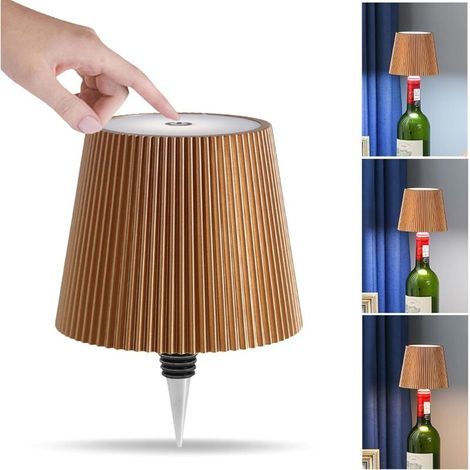 [JAMAIS UTILISÉ] Lampe de bouteille de vin sans fil, lampe de bouteille de vin à LED, lampe de bouteille de vin tactile rechargeable, 3 températures de couleur (or) (1/4)