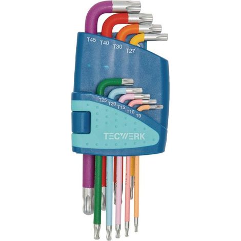 Jeu de tournevis coudés 9 pièces T9-T45 avec code couleur porte-embouts plastique TECWERK (1/4)