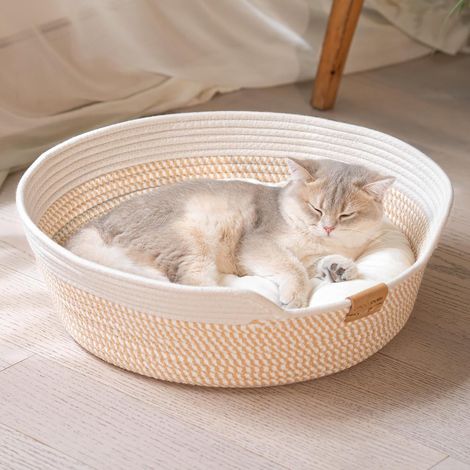 1 Lit Pour Chat En Corde De Coton, Coussin Lavable, 47x47x15cm, Niche Respirante Pour Intérieur