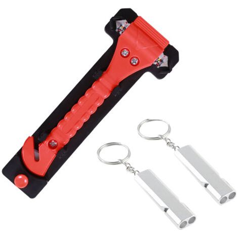 2 en 1 Marteaux de Secours pour Voiture, Marteau Brise Vitre Voiture, Coupe Ceinture Brise Vitre Kit d'urgence Automobile avec 2 Sifflet Arbitre (1/4)
