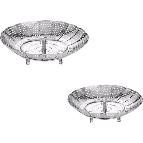 2-teilige Dampfgareinsätze aus Edelstahl 304, faltbar und leicht zu reinigen, für Gemüse (14 cm bis 22 cm) (16 cm bis 24 cm) (1/5)