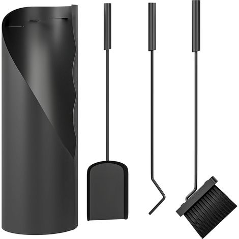 Juego de herramientas para chimenea de 4 piezas con cepillo, pala, atizador y soporte, de metal, 20 x 20 x 65 cm, negro. (1/5)