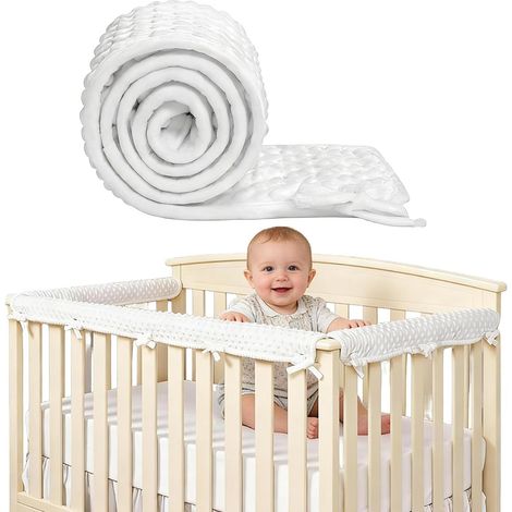 Lot de 3 protections de lit pour bébé - 128 x 18 cm et 68 x 18 cm, protection des bords pour rail latéral et avant, housse de protection pour lit bébé, douce et sûre, blanc (1/5)