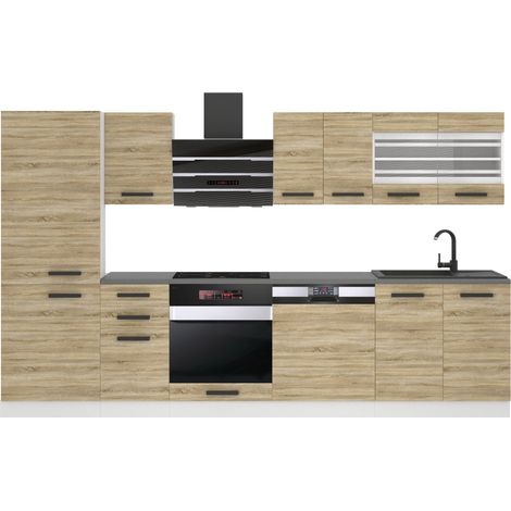 Belini Cuisine Equipee Complete Cindy Muebles de Cuisine Complets - 300 cm. Cuisine Complete avec Plan de Travail, chêne Sonoma (1/4)