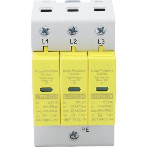 Parafoudre AC 3P 10-20kA 420V, boîtier PC ignifuge, réponse rapide, dispositif de protection contre les surtensions (1/5)