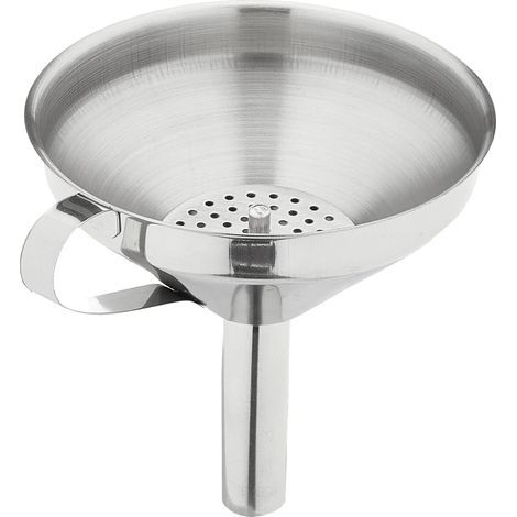 Trichter – Edelstahl – mit Griff – für Flüssigkeiten und Pulver – Küche und Werkstatt – Silber – 10 x 13 cm (1/5)