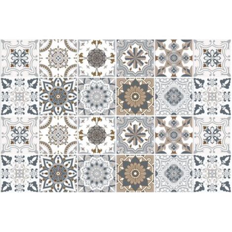 QORVA-Carrelage Adhésif 20x20 Style Industriel Credence Adhesive pour Cuisine Brique,24 Pcs Stickers Muraux Salle de Bains Cuisine Carrelage Adhesif Mural avec Motifs de Carrelage Dalle Pvc Adhesi