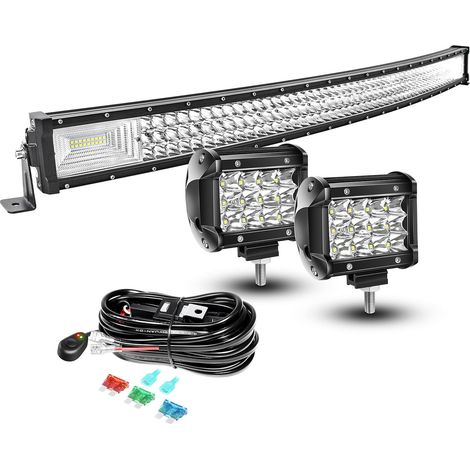 106cm 540W Incurvé 3 Rangées Barre Rampe LED, 2x 10cm Phare de Travail 12V Projecteur Etanche Feux Antibrouillard Avec Câblage pour Voiture Camion Tracteur SUV (1/5)