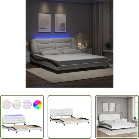 LED-Leuchten -  Bettgestell mit LED ohne Matratze "Hvar" Weiß und Schwarz 180x200 cm (1/5)