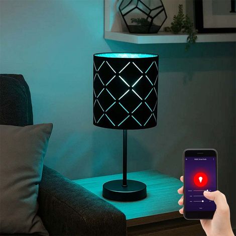 Smart LED Tischleuchte dimmbar  Tischlampe Beistellleuchte Wohnzimmerlampe RGB Farbwechsel,  Textilschirm, Metall schwarz, 5W 470lm warmweiß-kaltweiß, DxH 15x35 cm