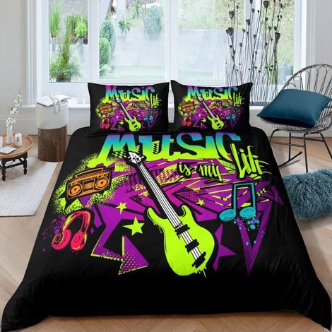 Bettwäsche Set 220x240cm Musik Design mit 2 Kissenbezügen 80x80cm