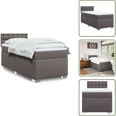 vidaXL Sommier à lattes de lit avec matelas Gris 80x200 cm Similicuir (1/5)