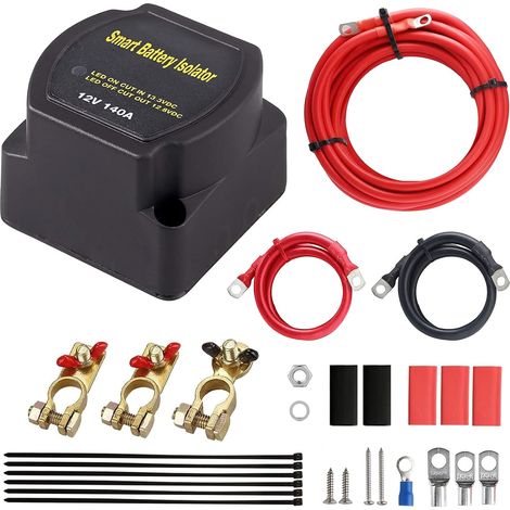 Coupleur separateur batterie 12v 140A, kit d'isolateur de batterie double dualer batterie relais pour voiture, caravane, tout-terrain, camion, SUV, camping-car, bateau (1/5)