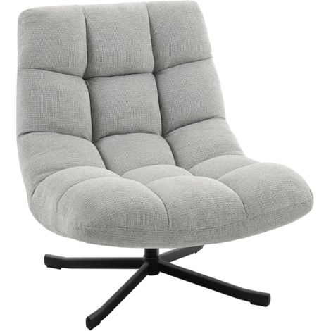 Fauteuil pivotant / Chaise longue à assise large, tissu aspect chenille déperlant, pieds croisés en acier, gris clair