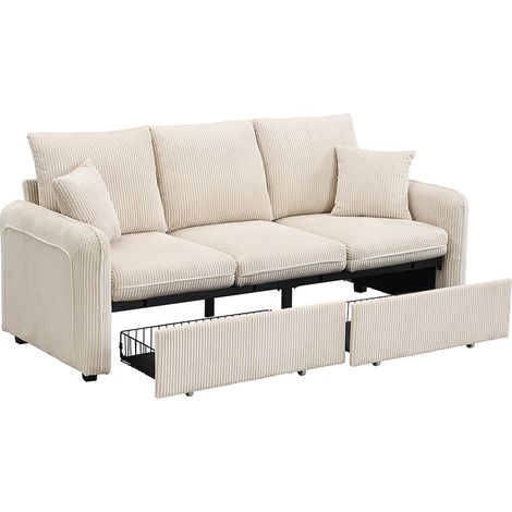 Canapé d’angle modulable en U 3 places, rangements intégrés (tiroirs + pouf) – Convertible en lit, tissu cord (1/5)