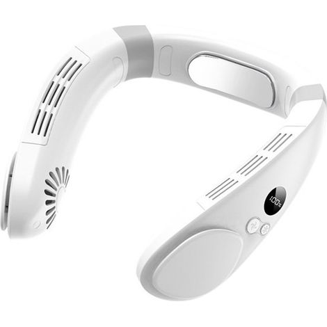 Ventilador de cuello silencioso, práctico y portátil, recargable por USB, batería de 4000 mAh, 3 velocidades, blanco. (1/2)