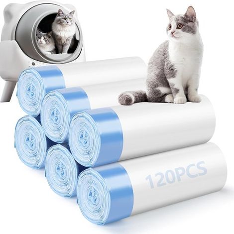 Lot de 6 rouleaux de sacs pour litière autonettoyante – 15 sacs par rouleau – Dimensions 45 × 50 cm – Compatibles avec litières automatiques