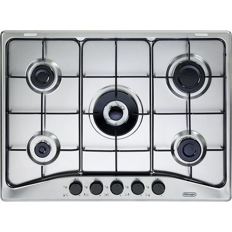 De Longhi FFA 57 ASV Table de cuisson à gaz familiale 5 brûleurs Brûleur triple couronne 70 cm Acier inoxydable (1/2)