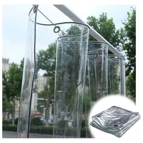 Bâche transparente, bâche imperméable en PVC transparent de 0,3 mm d'épaisseur, boutonnière en métal antirouille, utilisée pour les terrasses extérieures, espacement des trous 50 cm