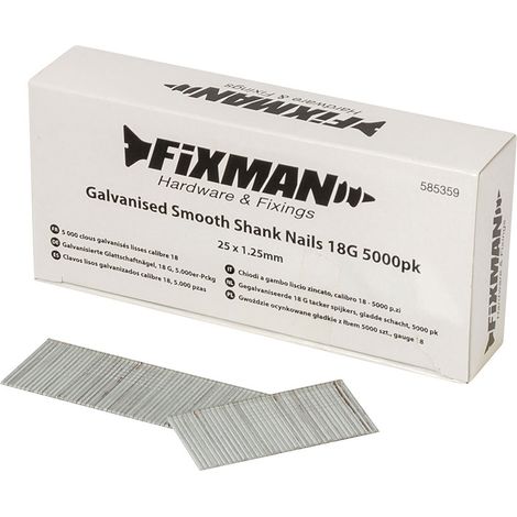 Lot de 5000 clous de finition galvanisés tête perdue 25 mm – Calibre 18 pour cloueuses – Tige lisse pour insertion facile – Fixman