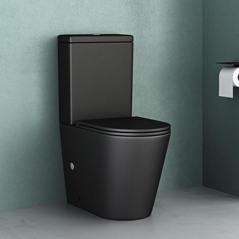 Mai & Mai Stand-WC 108T aus Keramik spülrandloses-WC matt schwarz 36x63x82cm bodenstehende-Toilette inkl. Spülkasten
