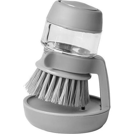 Dish brush with soap dispenser, kitchen brush with holder, brush with detergent container, cleaning brush for cleaning pans, kitchen sink, gray MUMU (1/4)